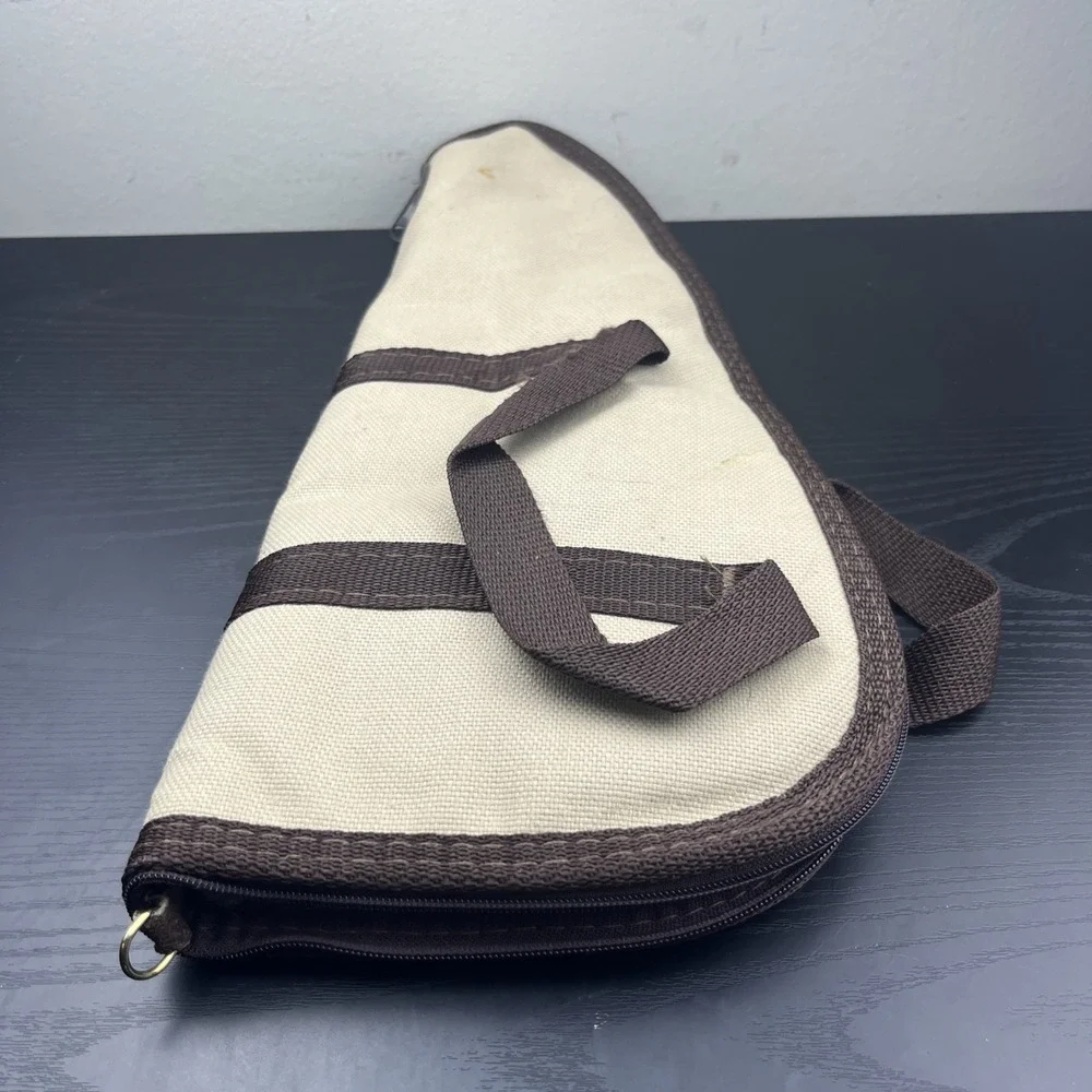 Vintage Beige Canvas Utility Carry Case Small Padded Zippered Storage Bag